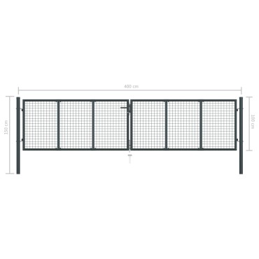 vidaXL Πόρτα Περίφραξης με Πλέγμα Γκρι 400 x 150 εκ. Γαλβαν. Χάλυβας