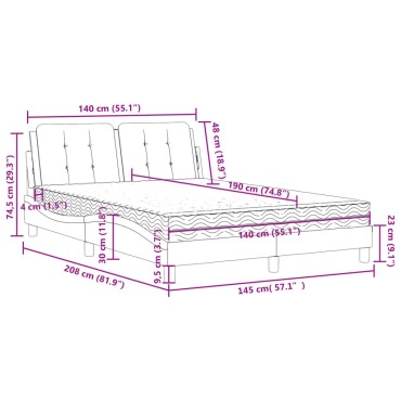 vidaXL Κρεβάτι με Στρώμα Καπουτσίνο 140x190εκ.από Συνθ.Δέρμα