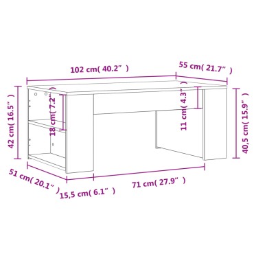 vidaXL Τραπεζάκι Σαλονιού Λευκό 102x55x42cm από Επεξεργ. Ξύλο 1 τεμ.