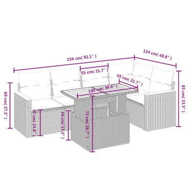 vidaXL Σετ Καναπέ Κήπου 6 τεμ. Μπεζ Συνθετικό Ρατάν με Μαξιλάρια 55x55cm