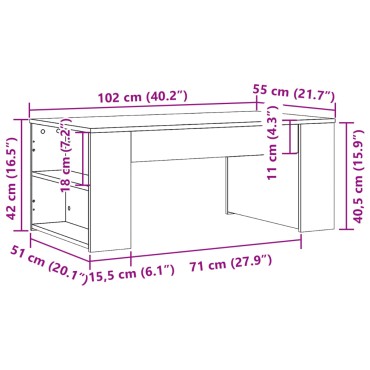 vidaXL Τραπεζάκι Σαλονιού Sonoma Δρυς 102x55x42cm Επεξεργασμένο Ξύλο 1 τεμ.