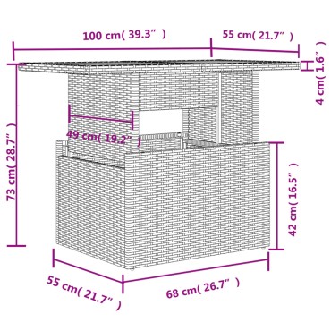vidaXL Τραπέζι Κήπου Μπεζ 100x55x73cm Συνθετικό Ρατάν / Ξύλο Ακακίας 1 τεμ.