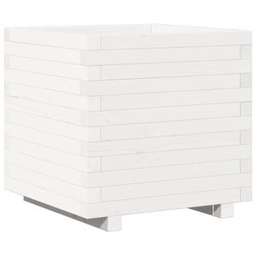 vidaXL Ζαρντινιέρα Λευκή. 50x50x49,5 εκ από Μασίφ Ξύλο Πεύκου