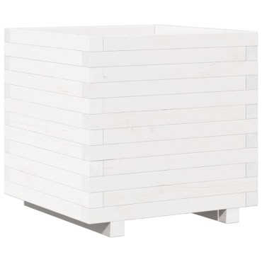 vidaXL Ζαρντινιέρα Λευκή. 50x50x49,5 εκ από Μασίφ Ξύλο Πεύκου
