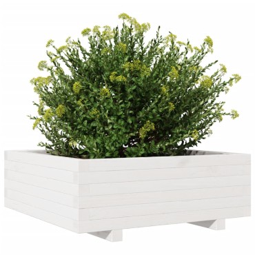 vidaXL Ζαρντινιέρα Κήπου Λευκή 70x70x26,5 εκ. από Μασίφ Ξύλο Πεύκου