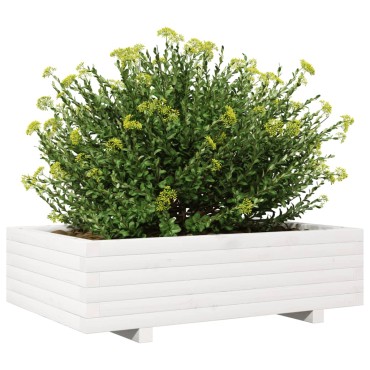 vidaXL Ζαρντινιέρα Κήπου Λευκή 90x60x26,5 εκ. από Μασίφ Ξύλο Πεύκου