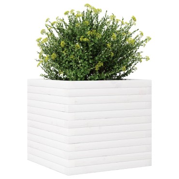 vidaXL Ζαρντινιέρα Κήπου Λευκή 50x50x46 εκ. από Μασίφ Ξύλο Πεύκου