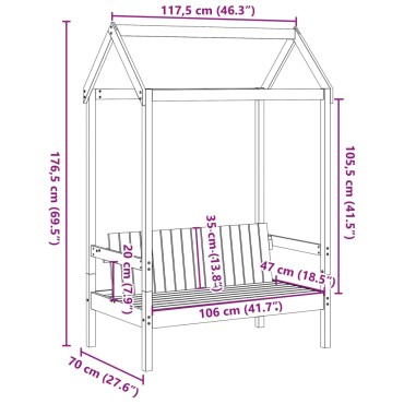 vidaXL Παγκάκι με Οροφή Καφέ 117,5x70x176,5cm από Μασίφ Ξύλο Πεύκου
