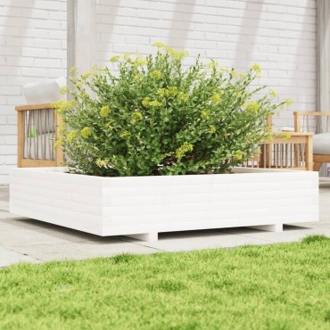 vidaXL Ζαρντινιέρα Κήπου Λευκή 110x110x26,5 εκ. από Μασίφ Ξύλο Πεύκου