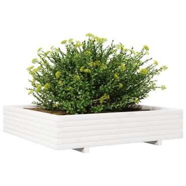 vidaXL Ζαρντινιέρα Κήπου Λευκή 110x110x26,5 εκ. από Μασίφ Ξύλο Πεύκου