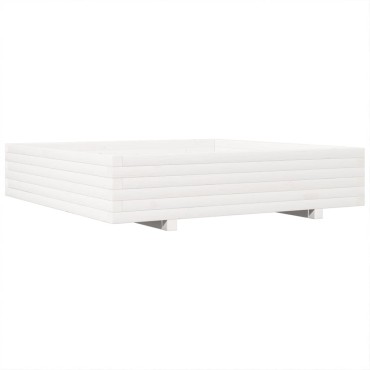 vidaXL Ζαρντινιέρα Κήπου Λευκή 110x110x26,5 εκ. από Μασίφ Ξύλο Πεύκου