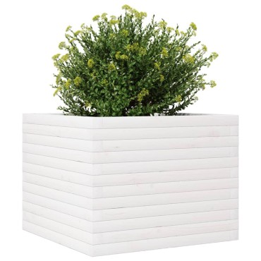 vidaXL Ζαρντινιέρα Κήπου Λευκή 60x60x46 εκ. από Μασίφ Ξύλο Πεύκου