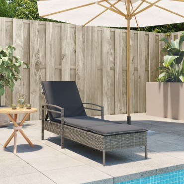 vidaXL Ξαπλώστρα Γκρι 63x200x81cm από Συνθετικό Ρατάν με Μαξιλάρι 1 τεμ.