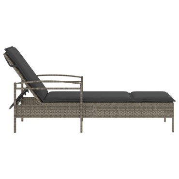 vidaXL Ξαπλώστρα Γκρι 63x200x81cm από Συνθετικό Ρατάν με Μαξιλάρι 1 τεμ.