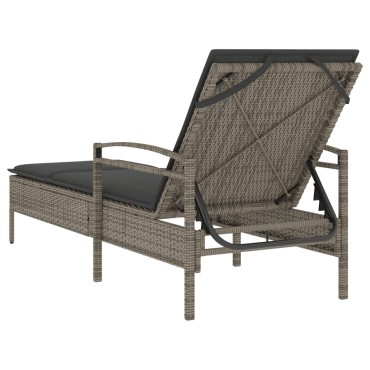 vidaXL Ξαπλώστρα Γκρι 63x200x81cm από Συνθετικό Ρατάν με Μαξιλάρι 1 τεμ.