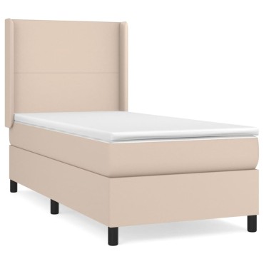 vidaXL Κρεβάτι Boxspring με Στρώμα Καπουτσίνο 90x200εκ.από Συνθ. Δέρμα