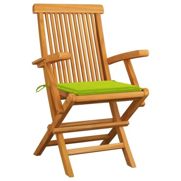 vidaXL Καρέκλες Κήπου 8 τεμ. Μασίφ Ξύλο Teak με Φωτ. Πράσινα Μαξιλάρια 55x60x89cm