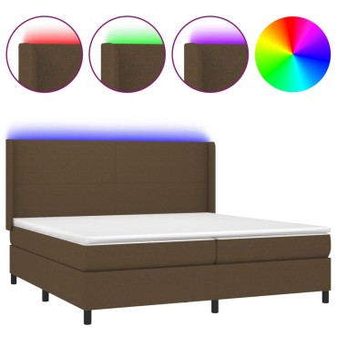 vidaXL Κρεβάτι Boxspring με Στρώμα & LED Σκ.Καφέ 200x200cm Υφασμάτινο 1 τεμ. - Διπλό
