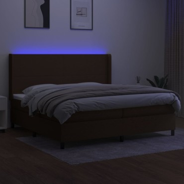 vidaXL Κρεβάτι Boxspring με Στρώμα & LED Σκ.Καφέ 200x200cm Υφασμάτινο 1 τεμ. - Διπλό