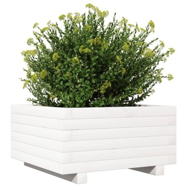 vidaXL Ζαρντινιέρα Κήπου Λευκή 50x50x26,5 εκ. από Μασίφ Ξύλο Πεύκου