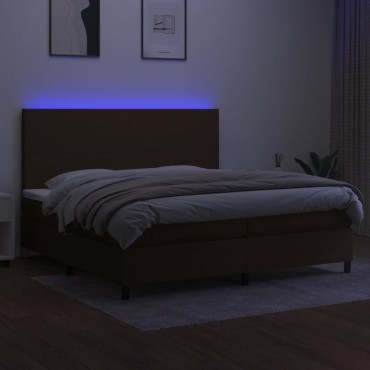 vidaXL Κρεβάτι Boxspring με Στρώμα & LED Σκ.Καφέ 200x200cm Υφασμάτινο 1 τεμ. - Διπλό
