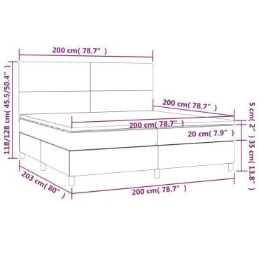 vidaXL Κρεβάτι Boxspring με Στρώμα & LED Σκ.Καφέ 200x200cm Υφασμάτινο 1 τεμ. - Διπλό