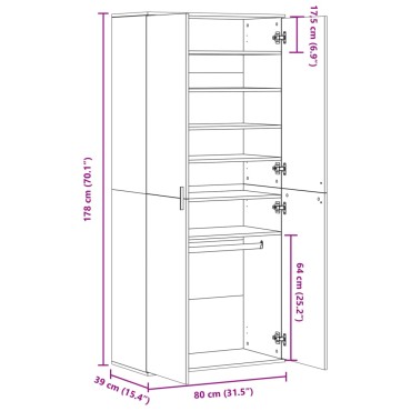 vidaXL Παπουτσοθήκη Sonoma Δρυς 80x39x178cm από Επεξεργασμένο Ξύλο