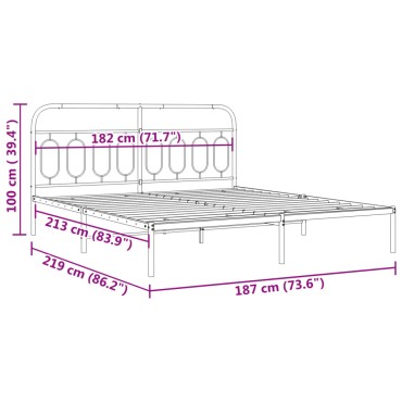 vidaXL Πλαίσιο Κρεβατιού με Κεφαλάρι Μαύρο 183 x 213 εκ. Μεταλλικό
