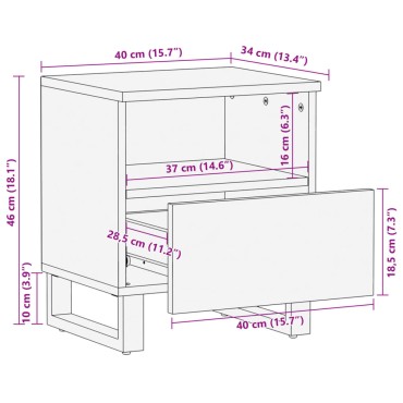 vidaXL Κομοδίνα 2 τεμ. 40x34x46cm από Μασίφ Ξύλο Μάνγκο