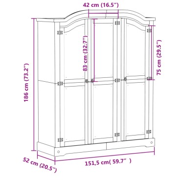 vidaXL Ντουλάπα Corona 151,5x52x186cm από Μασίφ Ξύλο Πεύκου 1 τεμ.