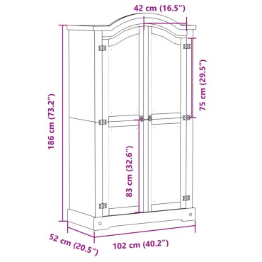 vidaXL Ντουλάπα Corona 102x52x186cm από Μασίφ Ξύλο Πεύκου 1 τεμ.