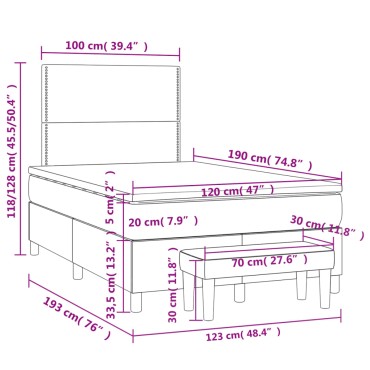 vidaXL Κρεβάτι Boxspring με Στρώμα Taupe 120x190 εκ. Υφασμάτινο