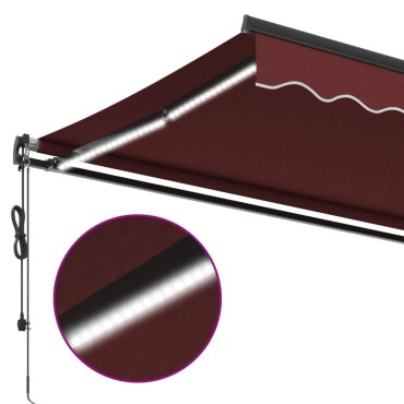 vidaXL Τέντα Πτυσσόμενη Αυτόματη με LED Μπορντό 350x250 εκ.