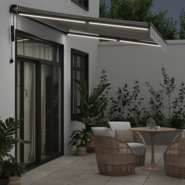vidaXL Τέντα Πτυσσόμενη Αυτόματη με LED Ανθρακί / Λευκή 350x250 εκ.