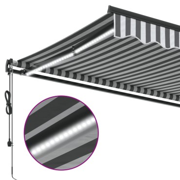 vidaXL Τέντα Πτυσσόμενη Αυτόματη με LED Ανθρακί / Λευκή 350x250 εκ.