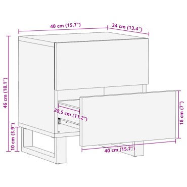 vidaXL Κομοδίνα 2 τεμ. 40x34x46cm από Μασίφ Ξεβαμμένο Ξύλο Μάνγκο