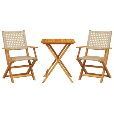vidaXL Σετ Επίπλων Bistro 3 τεμ. Μπεζ Ρατάν/Μασίφ Ξύλο 40x38cm