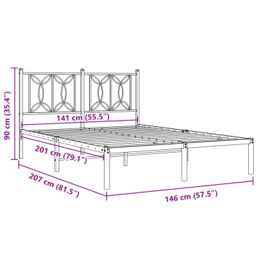 vidaXL Πλαίσιο Κρεβατιού με Κεφαλάρι Μαύρο 140 x 200 εκ. Μεταλλικό