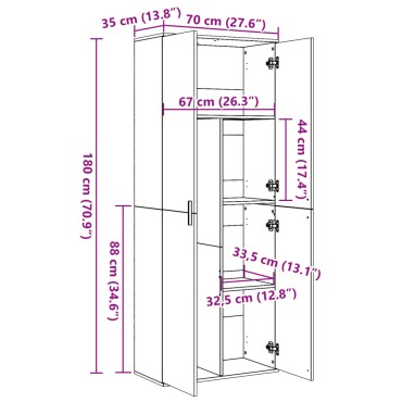 vidaXL Ντουλάπι Γκρι Sonoma 70x35x180cm από Επεξεργασμένο Ξύλο 1 τεμ.