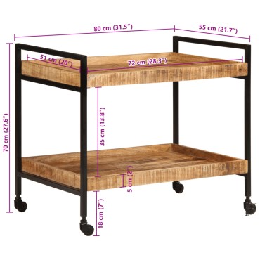 vidaXL Τρόλεϊ Κουζίνας 80x55x70cm Μασίφ Ακατέργαστο Ξύλο Μάνγκο 1 τεμ.