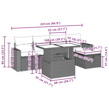 vidaXL Σετ Καναπέ Κήπου 6 τεμ. Μπεζ Συνθετικό Ρατάν με Μαξιλάρια 55x55cm