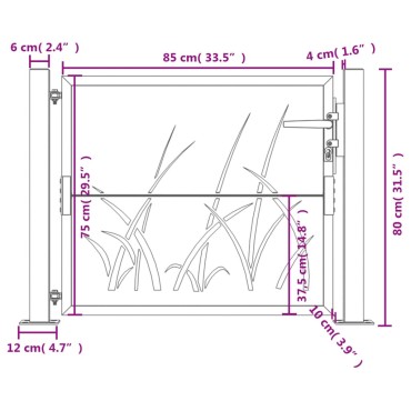 vidaXL Πύλη Κήπου με Σχέδιο Γρασίδι Ανθρακί 105x80 εκ. Ατσάλινη
