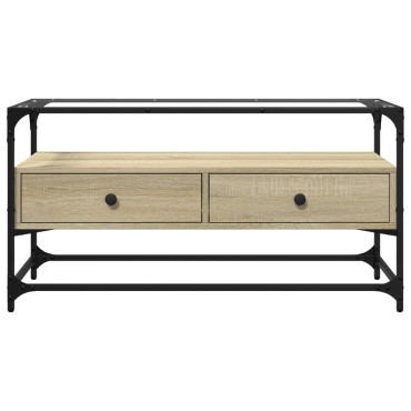 vidaXL Έπιπλο Τηλεόρασης Γυάλ Επιφάνεια Sonoma Δρυς 98x35x51cm Επ Ξύλο