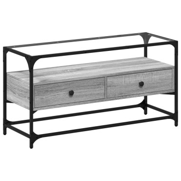 vidaXL Έπιπλο Τηλεόρασης Γυάλ Επιφάνεια Γκρι Sonoma 98x35x51cm Επ Ξύλο