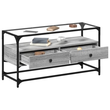 vidaXL Έπιπλο Τηλεόρασης Γυάλ Επιφάνεια Γκρι Sonoma 98x35x51cm Επ Ξύλο