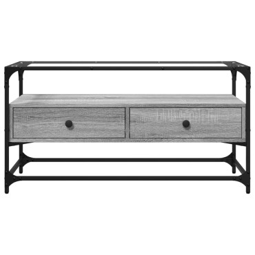 vidaXL Έπιπλο Τηλεόρασης Γυάλ Επιφάνεια Γκρι Sonoma 98x35x51cm Επ Ξύλο