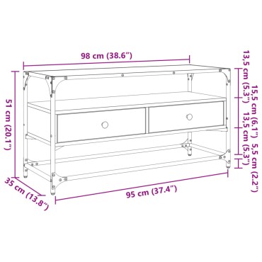vidaXL Έπιπλο Τηλεόρασης Γυάλ Επιφάνεια Γκρι Sonoma 98x35x51cm Επ Ξύλο