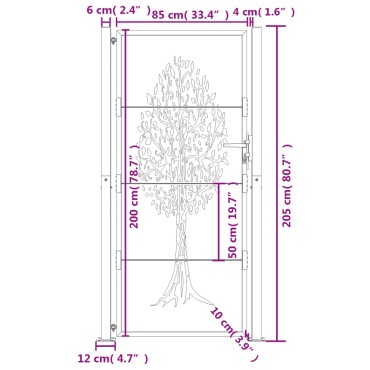 vidaXL Πύλη Κήπου με Σχέδιο Δέντρο Ανθρακί 105 x 205 εκ. Ατσάλινη