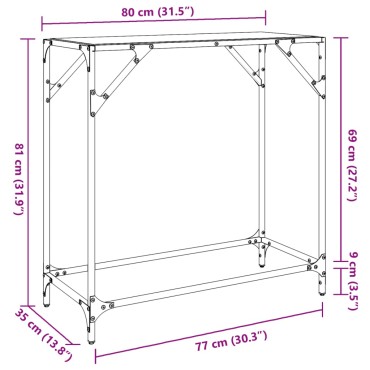 vidaXL Τραπέζι Κονσόλα Επιφάνεια Μαύρο Γυαλί 80x35x81cm Ατσάλι