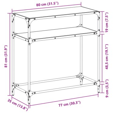 vidaXL Τραπέζι Κονσόλα Επιφάνεια Μαύρο Γυαλί 80x35x81cm Ατσάλι